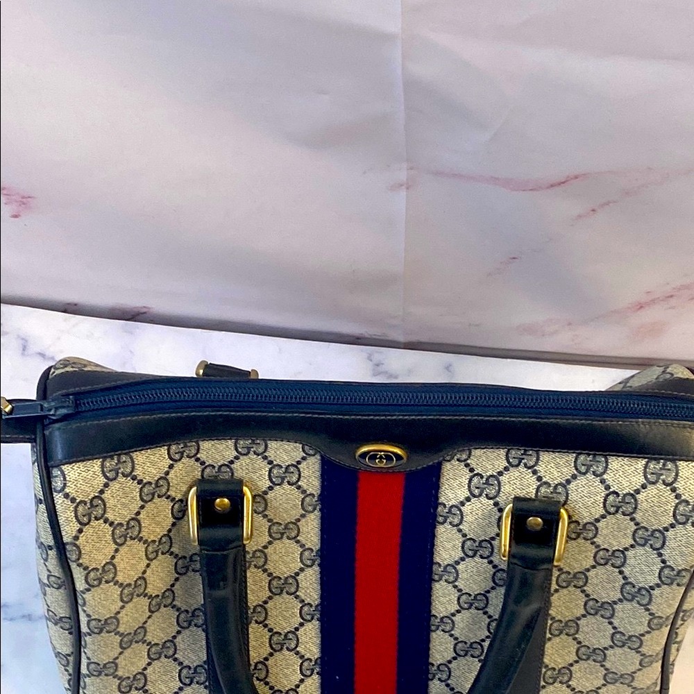 GUC Vintage (1980) Gucci GG Sherry Blue & Cream Women's Bag - Picture 4 of 13